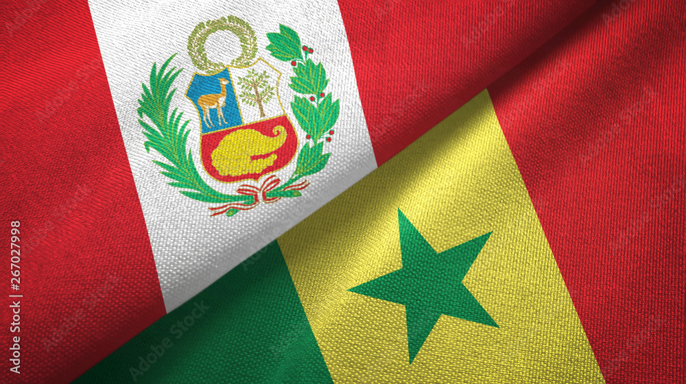 Peru and Senegal two flags textile cloth, fabric texture Peru and Senegal two flags textile cloth, fabric texture
