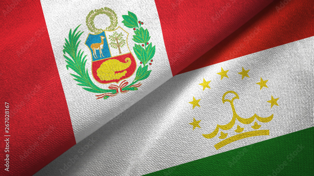 Peru and Tajikistan two flags textile cloth, fabric texture Peru and Tajikistan two flags textile cloth, fabric texture