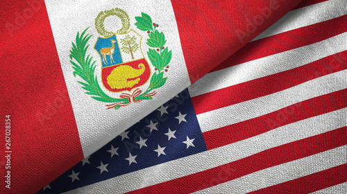 Peru and United States two flags textile cloth, fabric texture