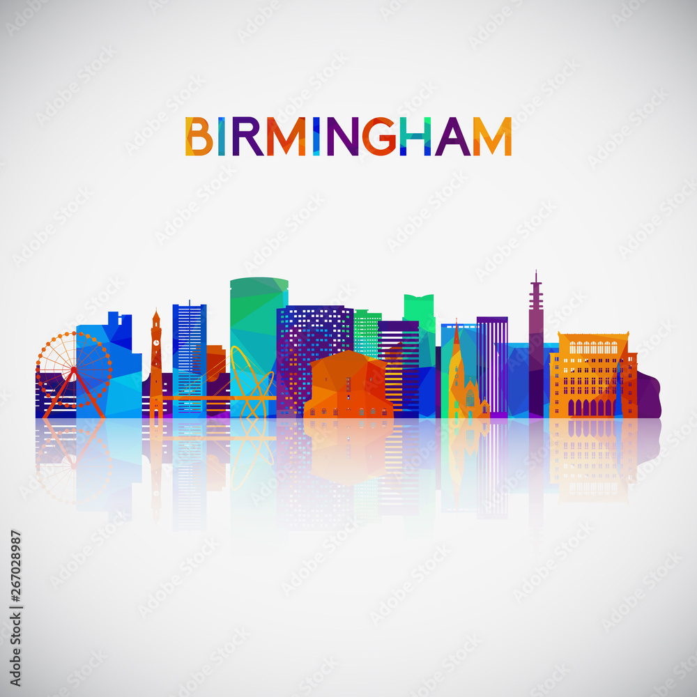 Birmingham skyline silhouette in colorful geometric style. Symbol for your design. Vector illustration.