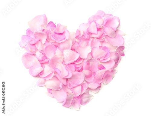 Wallpaper Mural pink rose petal heart isolated on white background. top view Torontodigital.ca