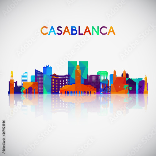 Casablanca skyline silhouette in colorful geometric style. Symbol for your design. Vector illustration.