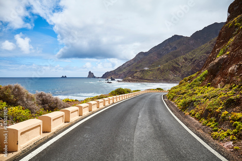 Scenic road at the Macizo de Anaga mountain range, Atlantic Ocean coast of Tenerife, Spain. photo