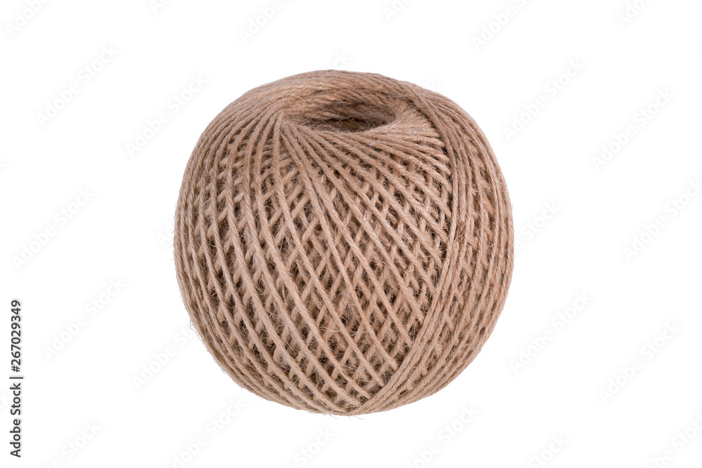 Natural skein of twine isolated on white background. Angle view Natural skein of twine isolated on white background. Angle view