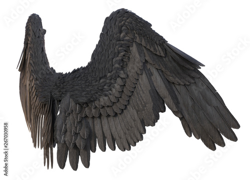 3D Rendered Black Fantasy Angel Wings on White Background - 3D Illustration