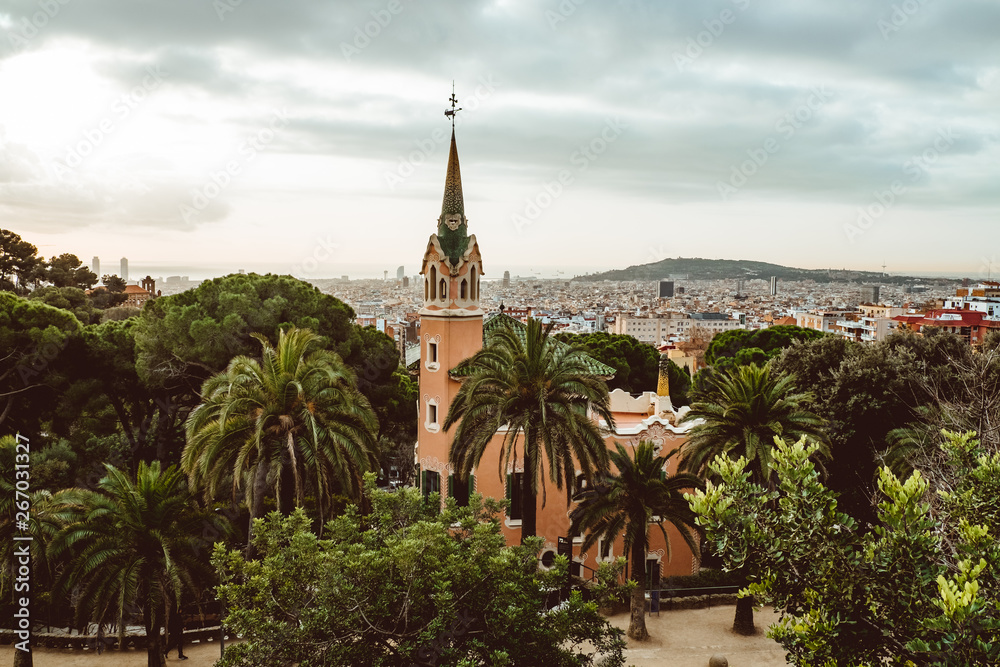 View of the city from Park Guell in Barcelona. Spain. View of the city from Park Guell in Barcelona. Spain.