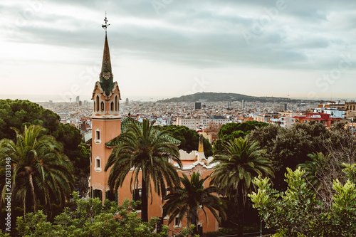 View of the city from Park Guell in Barcelona. Spain.