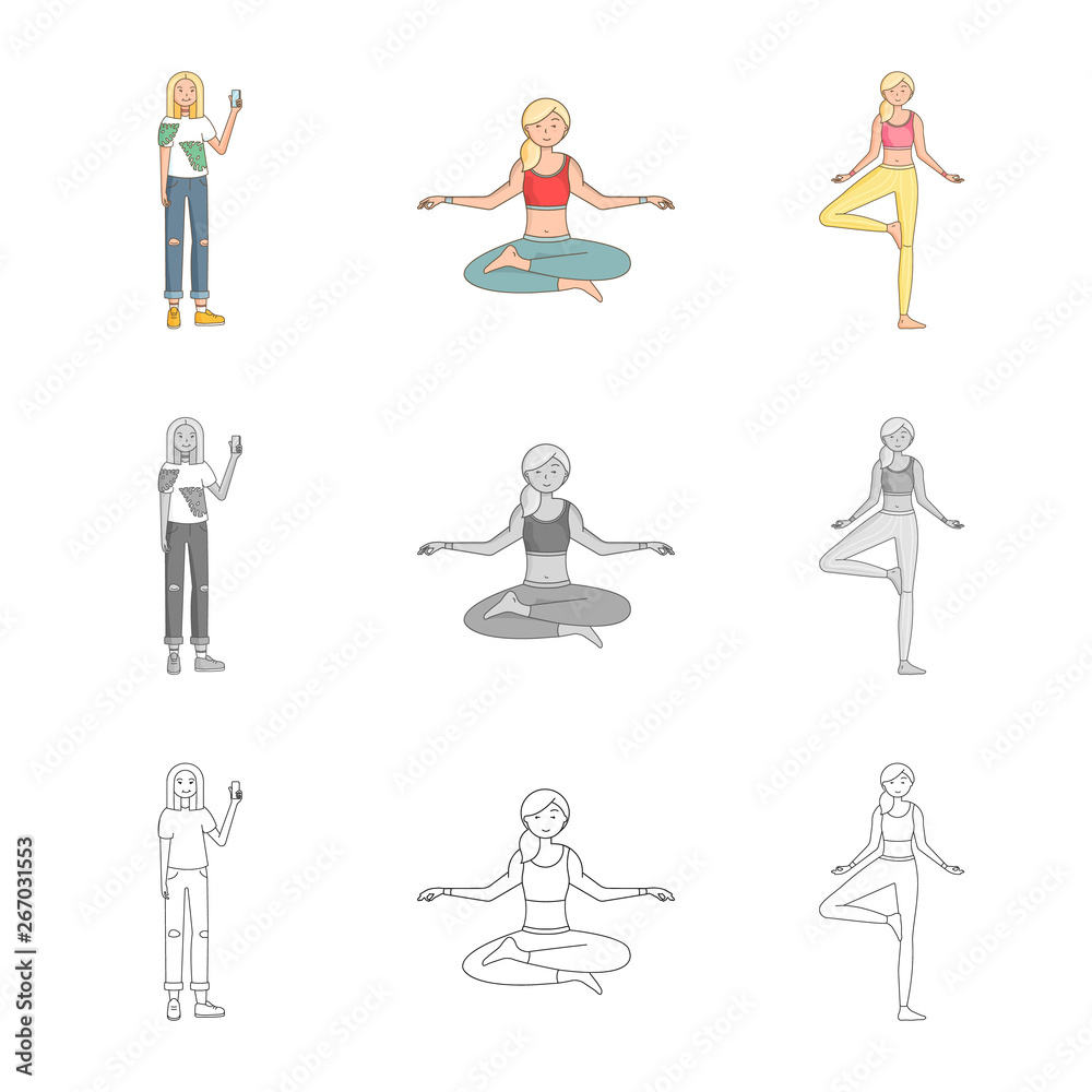 Isolated object of posture and mood logo. Collection of posture and female stock vector illustration. Isolated object of posture and mood logo. Collection of posture and female stock vector illustration.