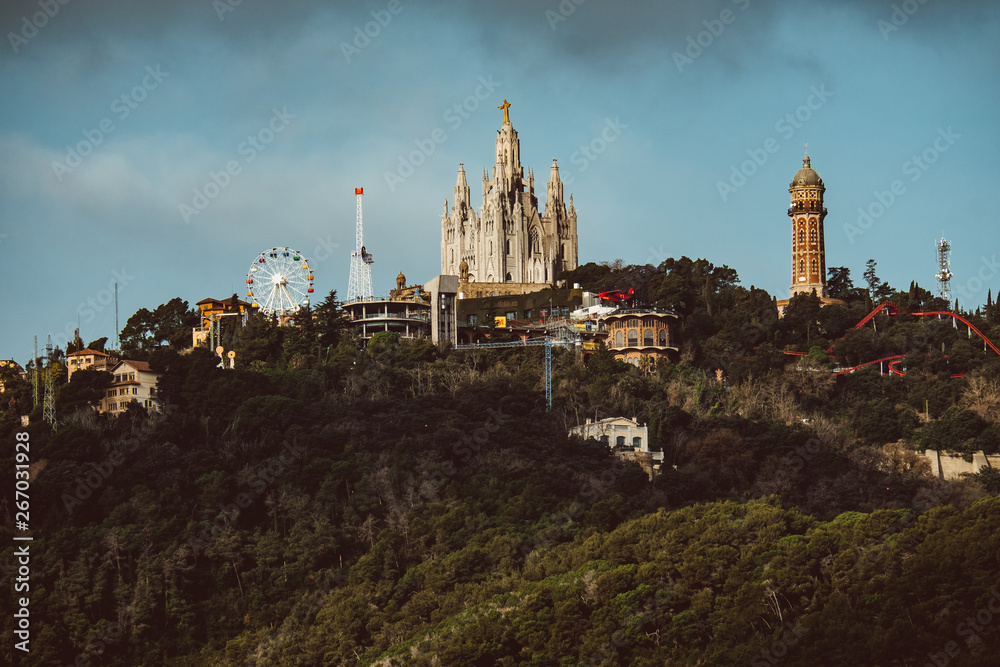 Tibidabo Mount as viewed from Park Guell at Barcelona
