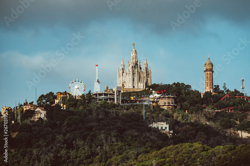 Tibidabo Mount as viewed from Park Guell at Barcelona photo