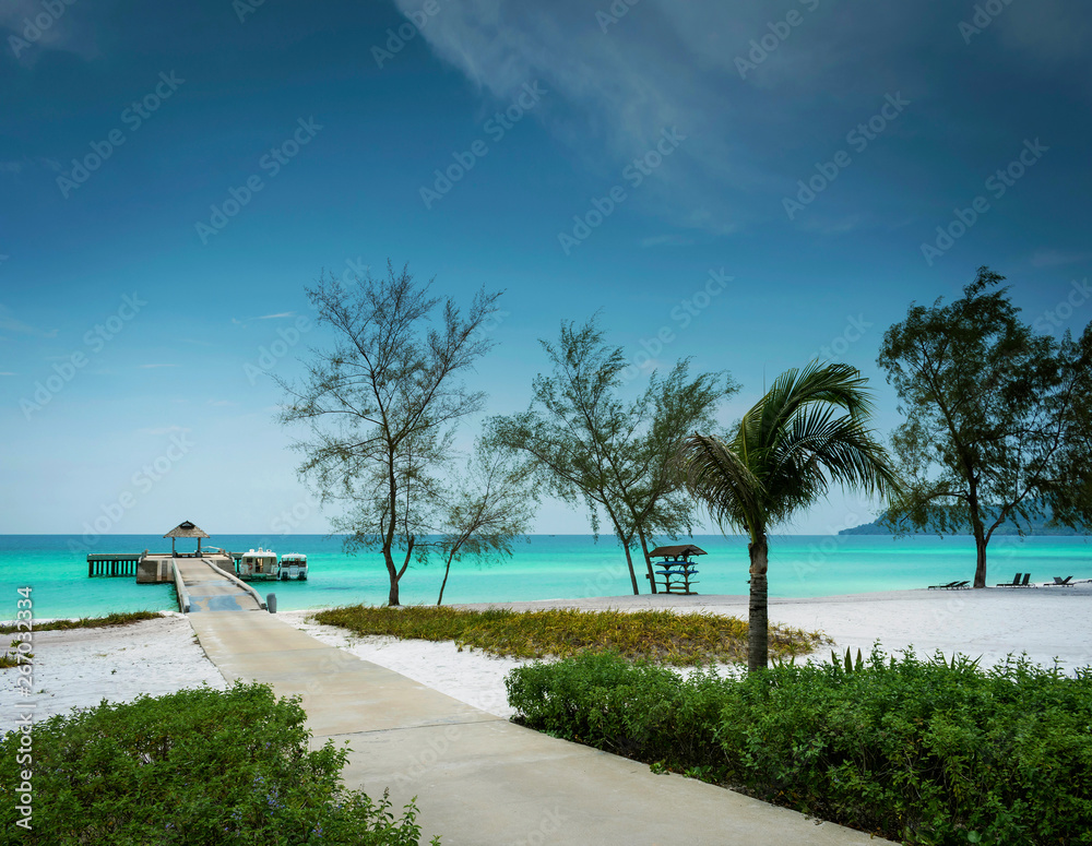 boat pier on paradise koh rong island near sihanoukville cambodia