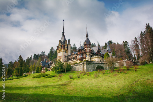Landscape with Peles castle in Romania