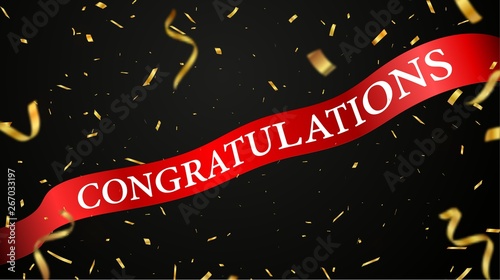 congratulations red ribbon celebration design with golden confetti