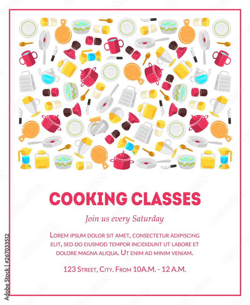 Cooking Classes Banner Template, Culinary School Card with Place for