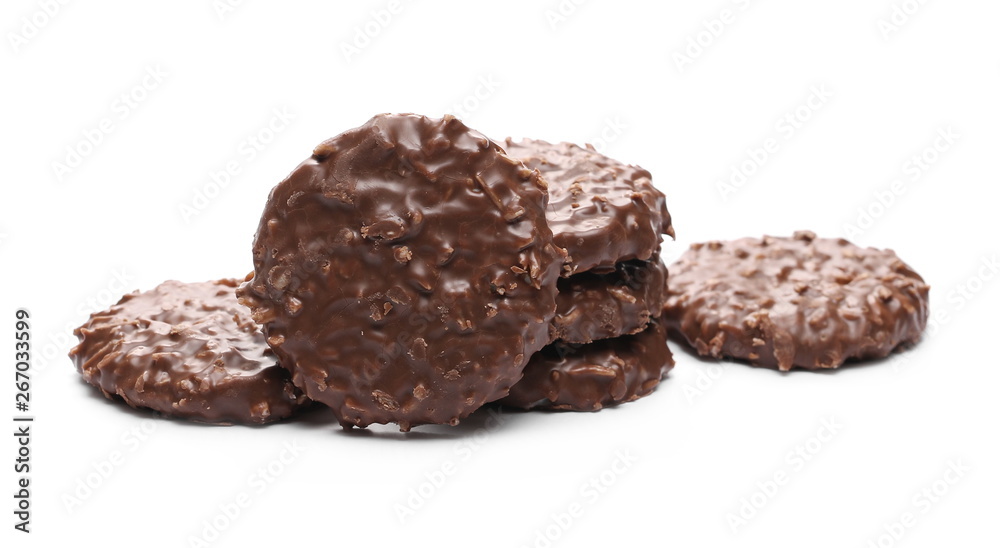 Cocoa cookies, biscuits with coconut isolated on white background Cocoa cookies, biscuits with coconut isolated on white background