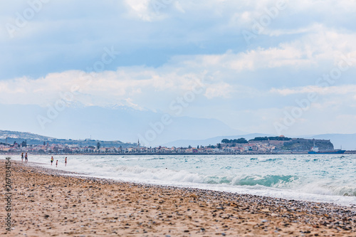 Seaside view over beach and coastline in Rethymno