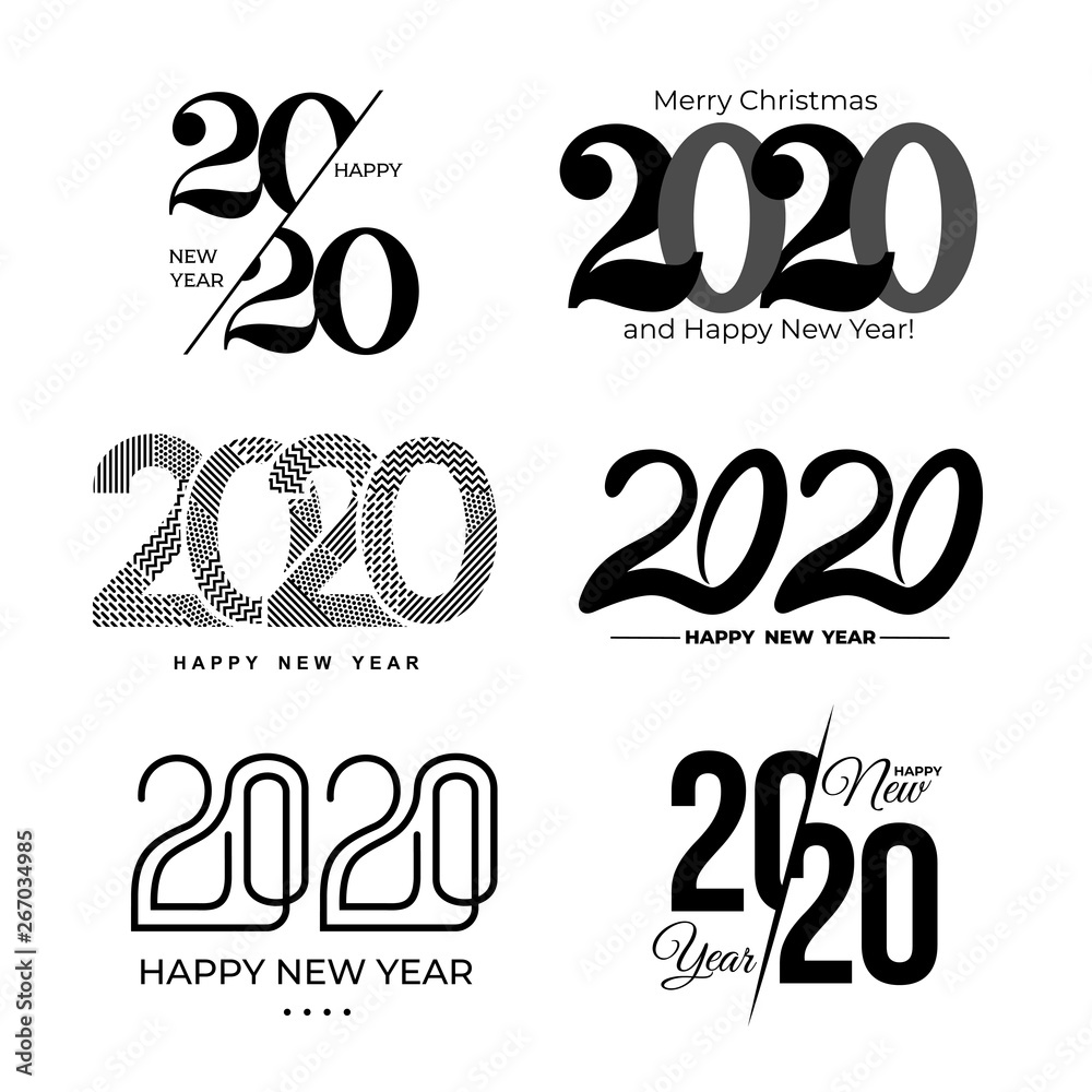 Big Set of 2020 text design pattern. Collection of logo 2020 Happy New Year and happy holidays. Vector illustration. Isolated on white background. - obrazy, fototapety, plakaty 
