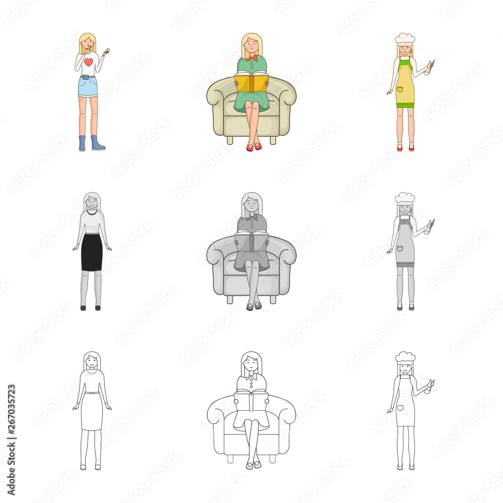 Fototapeta premium Isolated object of posture and mood logo. Collection of posture and female vector icon for stock.