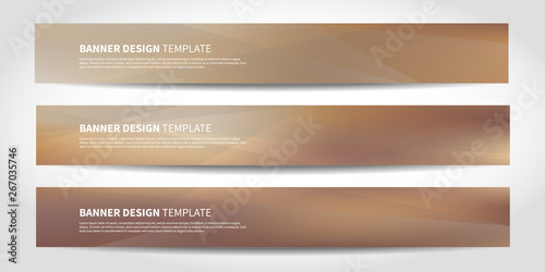 Vector banners with abstract geometric background. Website headers or footers design. Gold, bronze