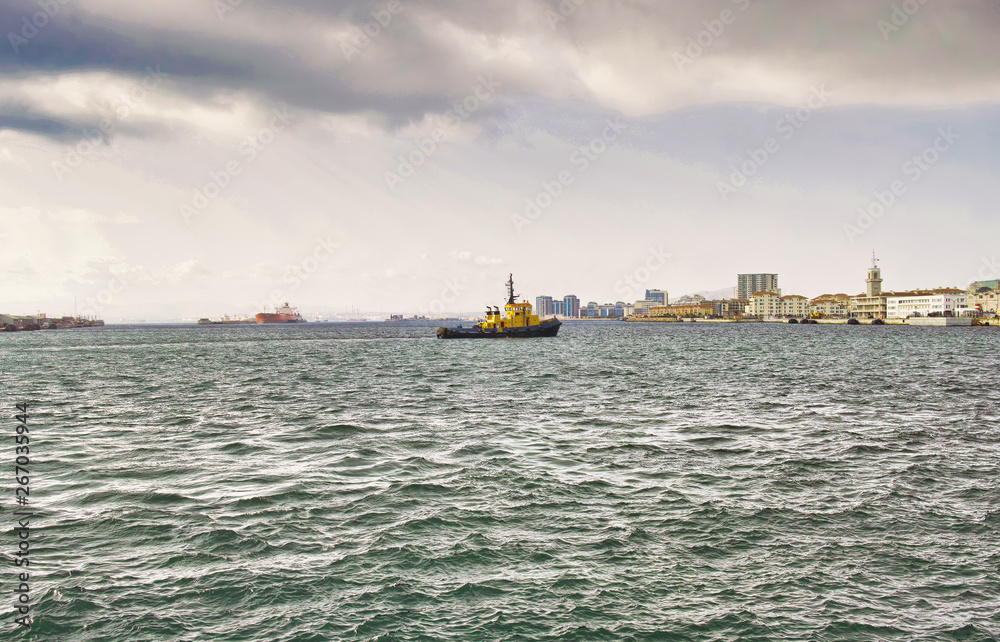 Fototapeta premium tug boat in gibraltar bay