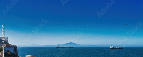 ship at anchor in gibraltar bay