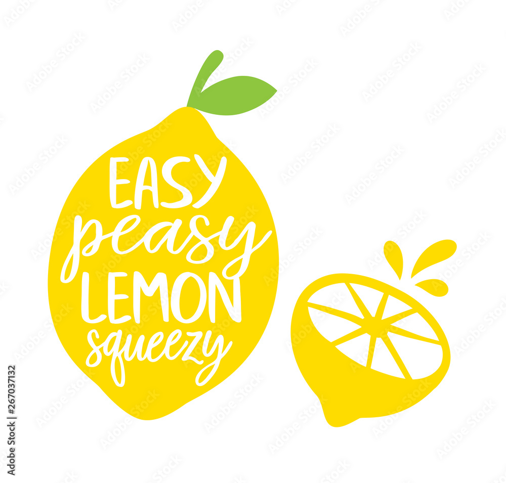 Easy Lemon Squeezy Illustration. Full and sliced lemon. vector de Stock | Stock