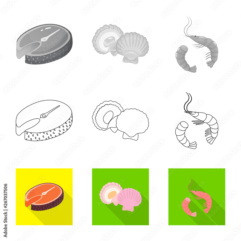 Vector design of fresh  and restaurant icon. Collection of fresh  and marine   stock vector illustration.