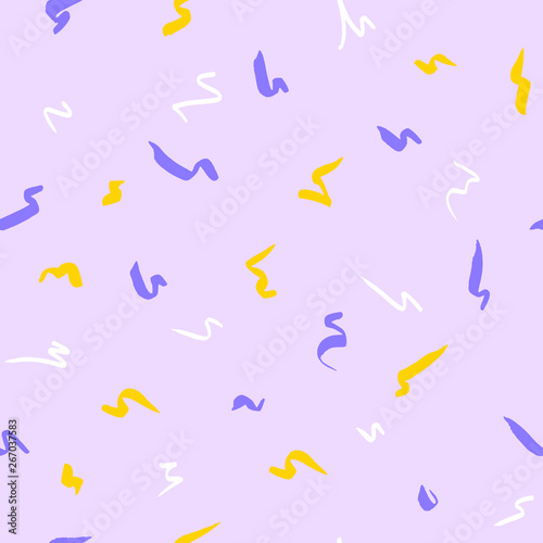 Vector abstract seamless pattern. Simple geometric illustration with short wavy lines different colors, thickness and length. Plain sketch made of marker.