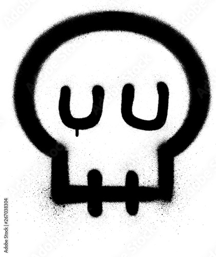 graffiti shy skull icon sprayed in black over white