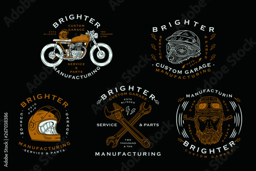 Motorcycle vector set vintage labels and icons
