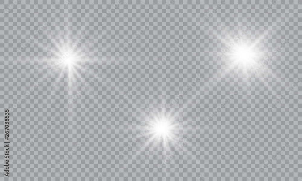Glow light effect. Vector illustration. Christmas flash Concept. Vector illustration of abstract flare light rays. A set of stars, light and radiance, rays and brightness. Glow light effect.