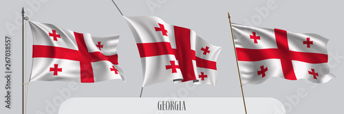 Set of Georgia waving flag on isolated background vector illustration
