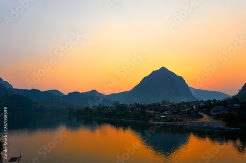 House at the River   Sunset on the Nam Ou River in Nong Khiaw  Laos