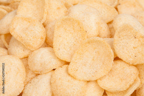 Close up pile of shrimp rice cracker thai snack.