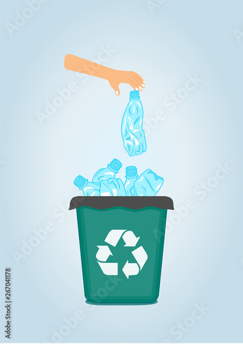 Stop plastic pollution, agitation poster.Ecological concept poster with crumpled plastic bottle. Sign recycle garbage. Plastic recycling.Do not litter. Vector illustration