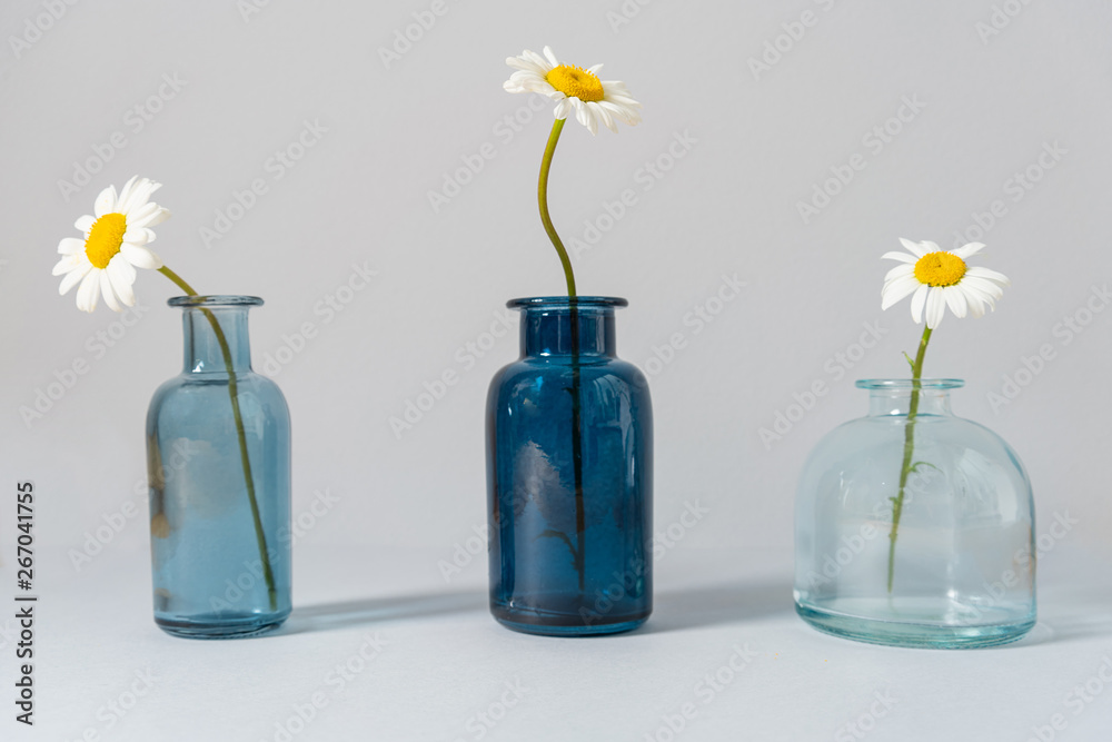Bouquet of daisies in a glass vase - obrazy, fototapety, plakaty 