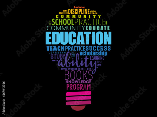 EDUCATION light bulb word cloud collage, concept background