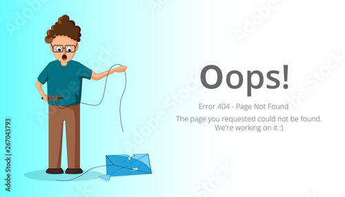 Error 404 page layout vector design. Website 404 page creative concept. The page you requested could not be found. Oops 404 error page.