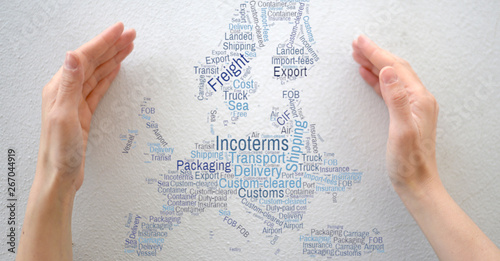 Export and logistics terms in a Europe map shaped wordcloud 