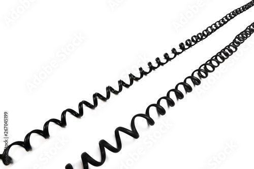Black curl power cable socket isolated on white background