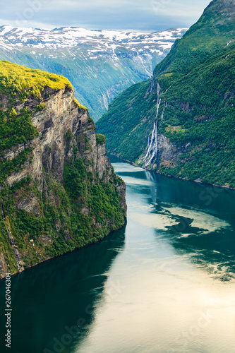 View on Geirangerfjord from Flydasjuvet viewpoint Norway photo