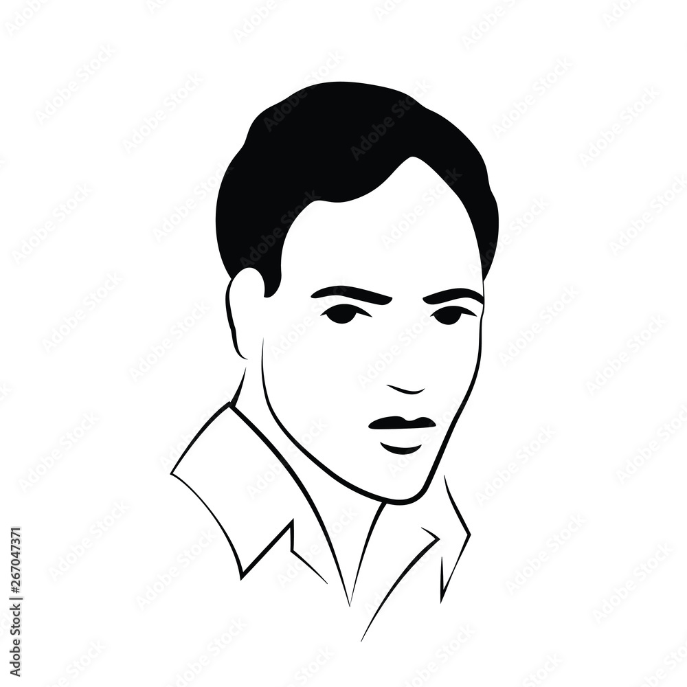 Man face, black outline on white background Man face, black outline on white background