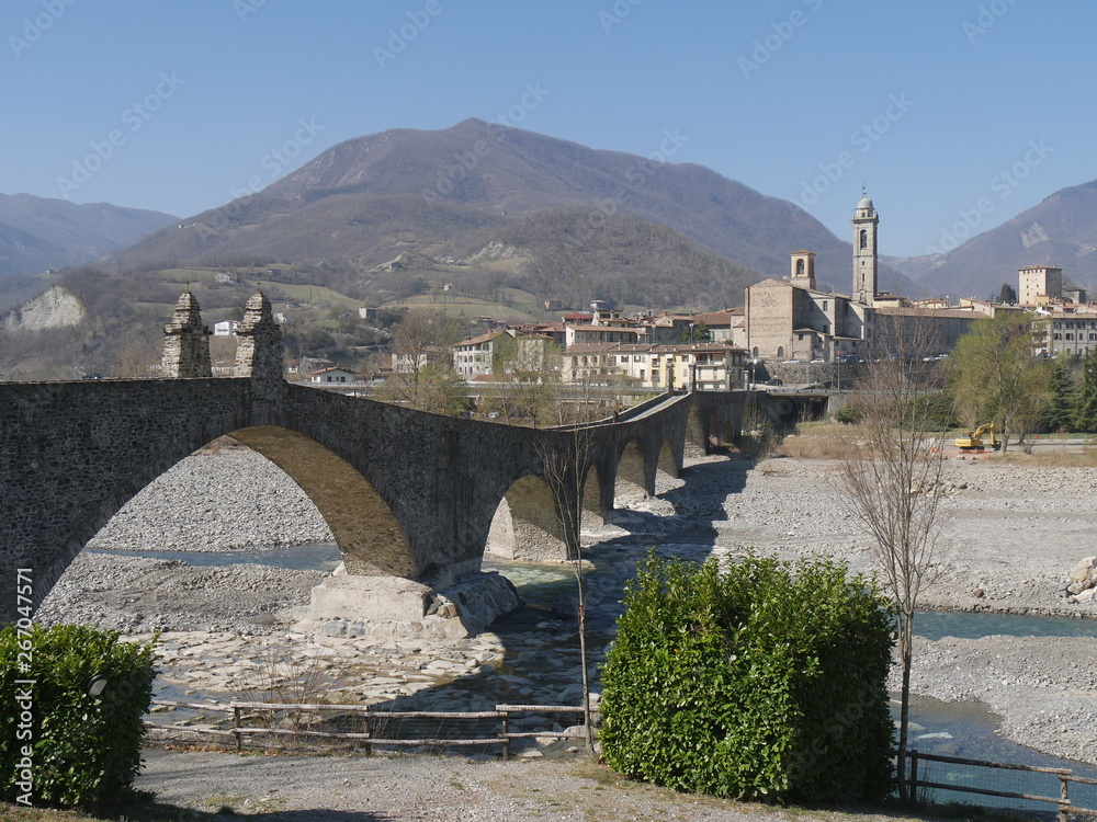 Devil's bridge in Bobbio. Stone arch bridge over the Trebbia river that was a Roman road in medieval times.