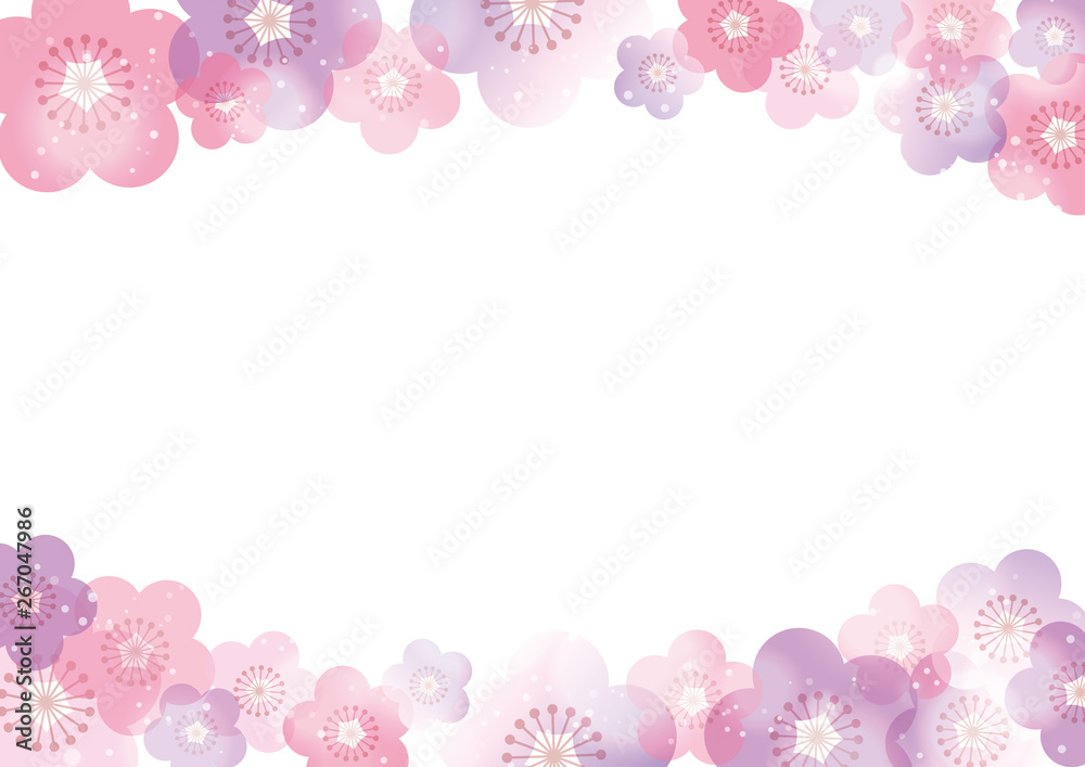 梅　花　和風　フレーム　ピンク　紫