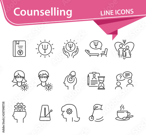 Counselling line icon set