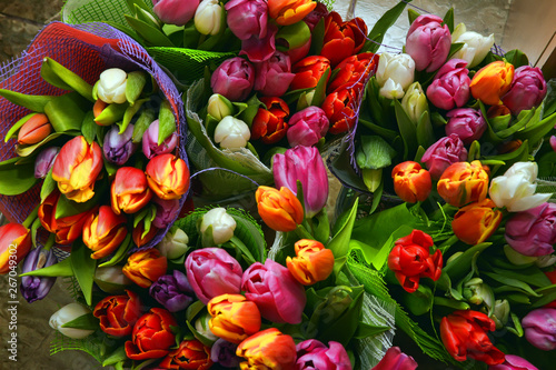 Bouquets with tulips background photo