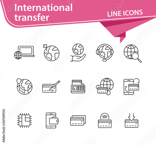 International transfer line icon set