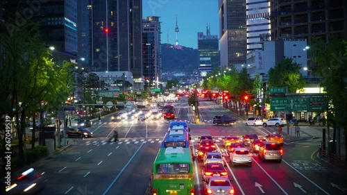 Timelapse Traffic at night in Seoul City, South Korea