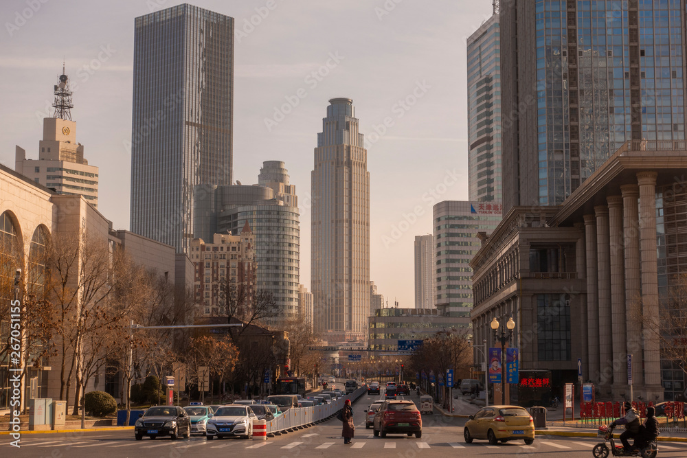 Obraz premium BEIJING, CHINA - DECEMBER 25, 2018: Tianjin cityscape, beautiful Bridge, Building in Tianjin , China
