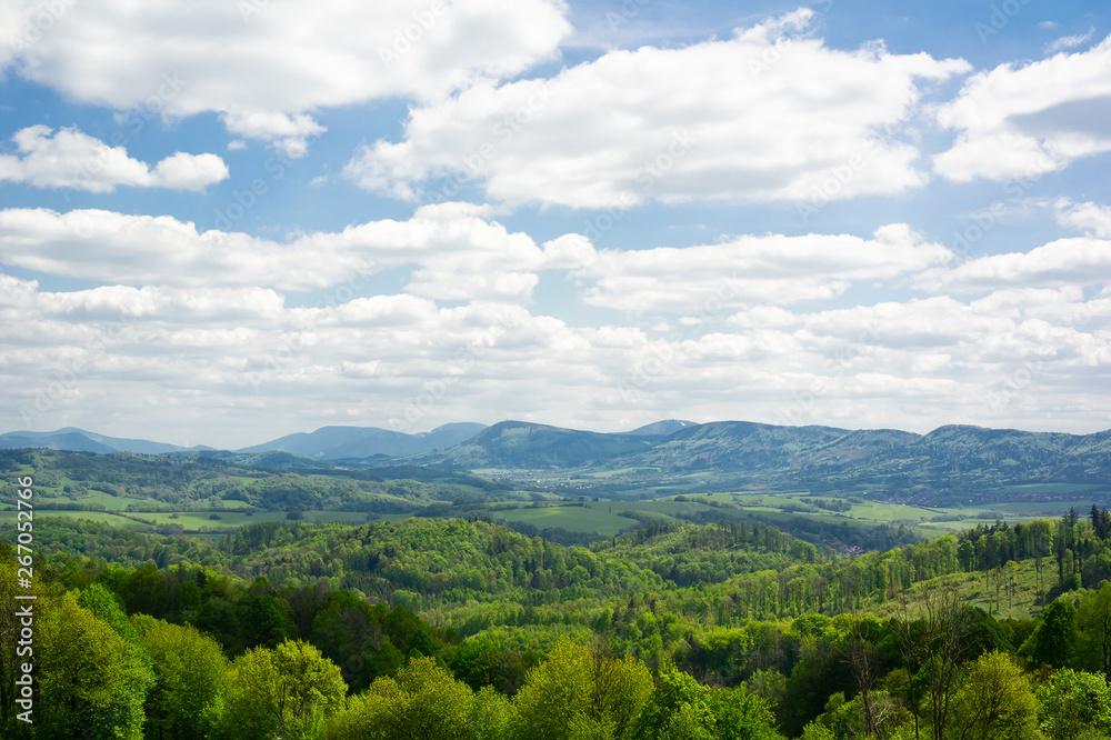 Beskid mountains, Western Carpathians, Czech Republic / Czechia, Europe - landscape with hills. European nature in the summer. Beskid mountains, Western Carpathians, Czech Republic / Czechia, Europe - landscape with hills. European nature in the summer.